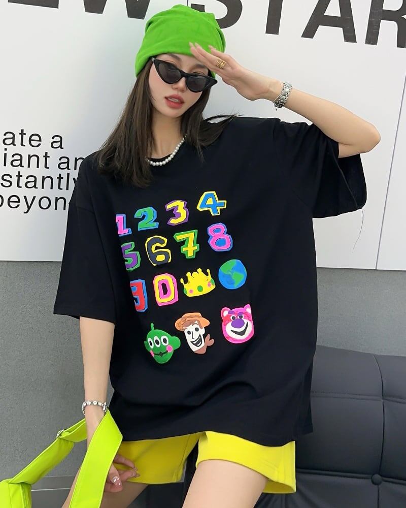 売り切れ必至 プリント三色 個性派 ゆったり 半袖Tシャツ ＜S-8462＞