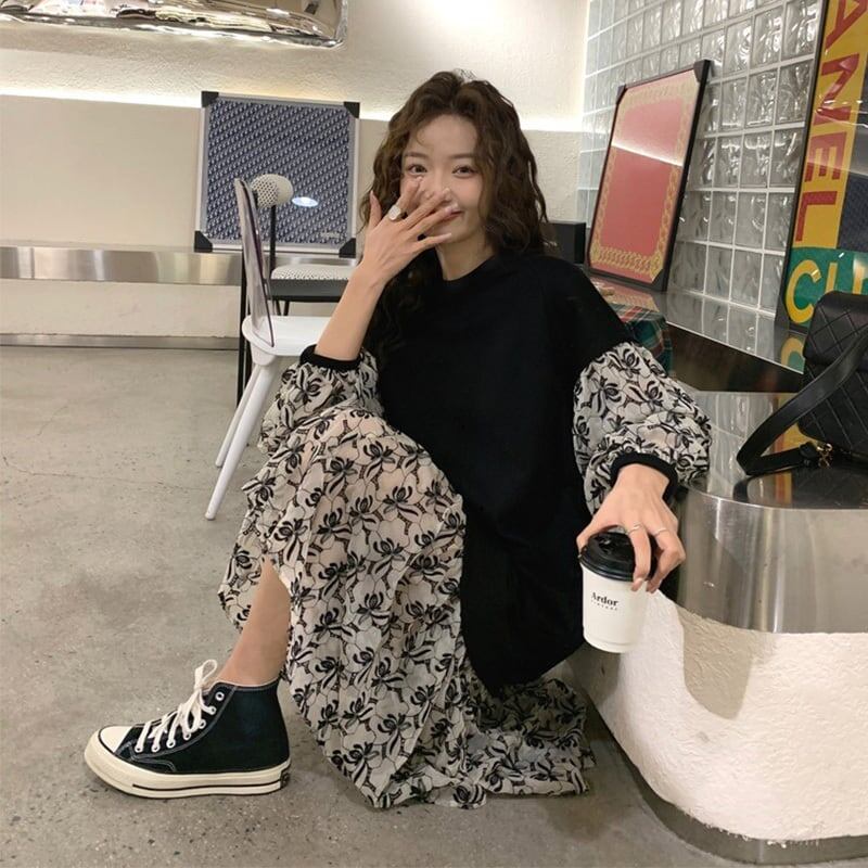 清純甘くて女子力UP ラウンドネック 美感いっぱい 切り替え ワンピース＜S-2928＞