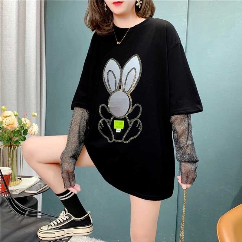 個性的なデザイン カートゥーンプリント 女性力を高める Tシャツ カットソー＜S-2995＞