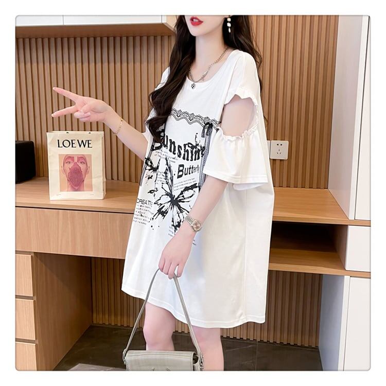 話題沸騰中 切り替え スウィートプリント 全2色 半袖Tシャツ ＜S-8652＞