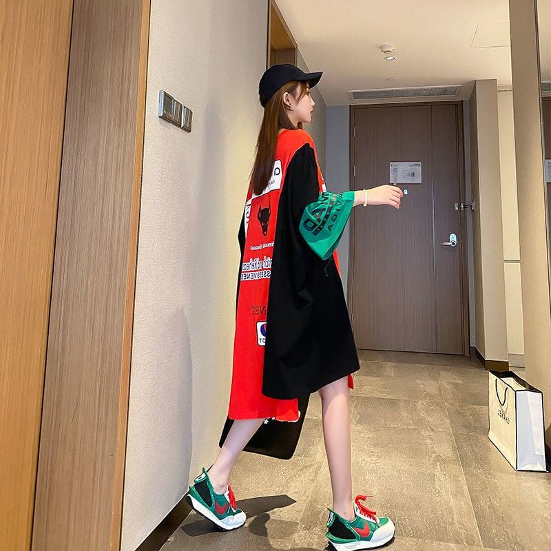 【半額！期間限定！！】超人気 個性派 絶対流行 アバンギャルド プリント 切り替え ゆったり ワンピース<S-8531>
