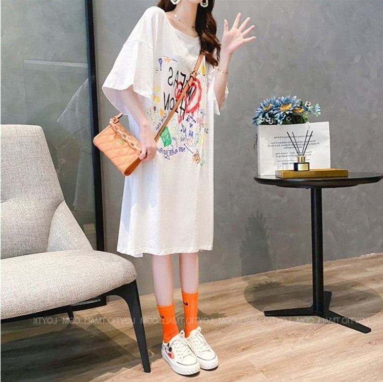 好感度UP ゆったりロング丈 カジュアル 切り替え 三色 半袖Tシャツ＜S-8166＞