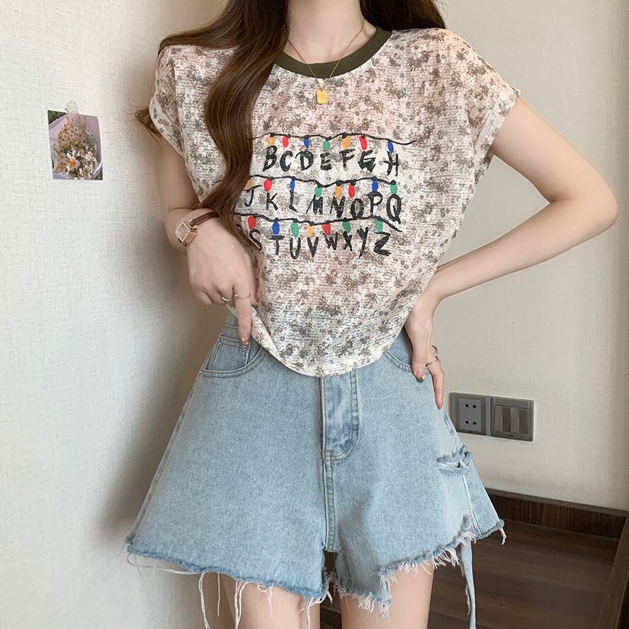 好感度UP カジュアル 大人可愛い プリント 全2色 半袖 Tシャツ＜S-8822＞