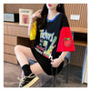 大注目 ドロップショルダー 落書き カラーマッチング プリントTシャツ ゆったり半袖 ＜S-3010＞