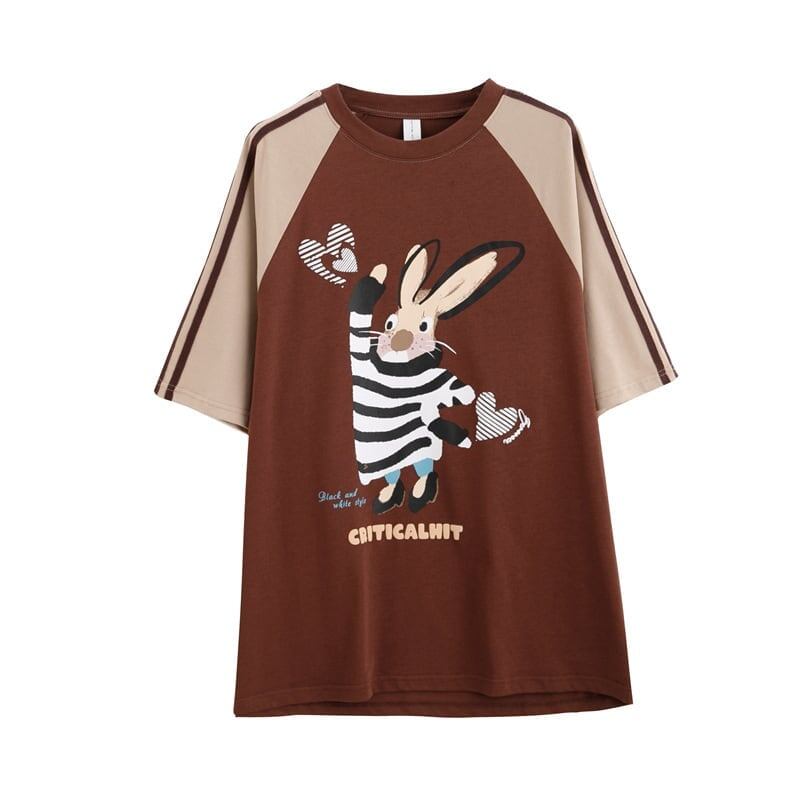 大活躍 ラグランTシャツ カラーマッチング ウサギちゃん 配色 プリント半袖 ＜S-3016＞