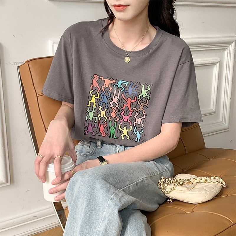 オシャレ度満点 切り替え 着心地抜群 プリント Tシャツ カットソー＜S-3408＞