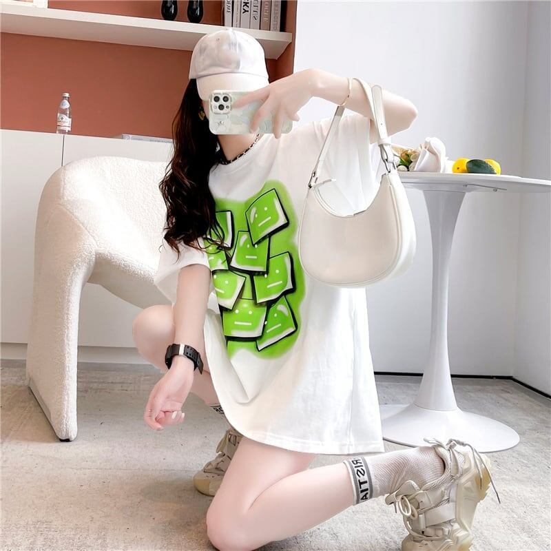 オシャレ度満点 ラウンドネック カジュアル プリント Tシャツ カットソー＜S-3064＞