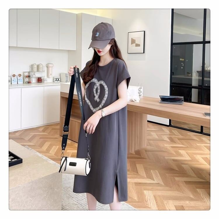 韓国系 ロング ハートマーク Tシャツ 半袖 ＜S-2837＞