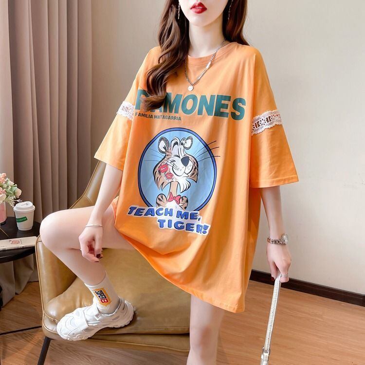 新商品 プリント ファッション ゆったり 全4色 半袖 Tシャツ＜S-11493＞