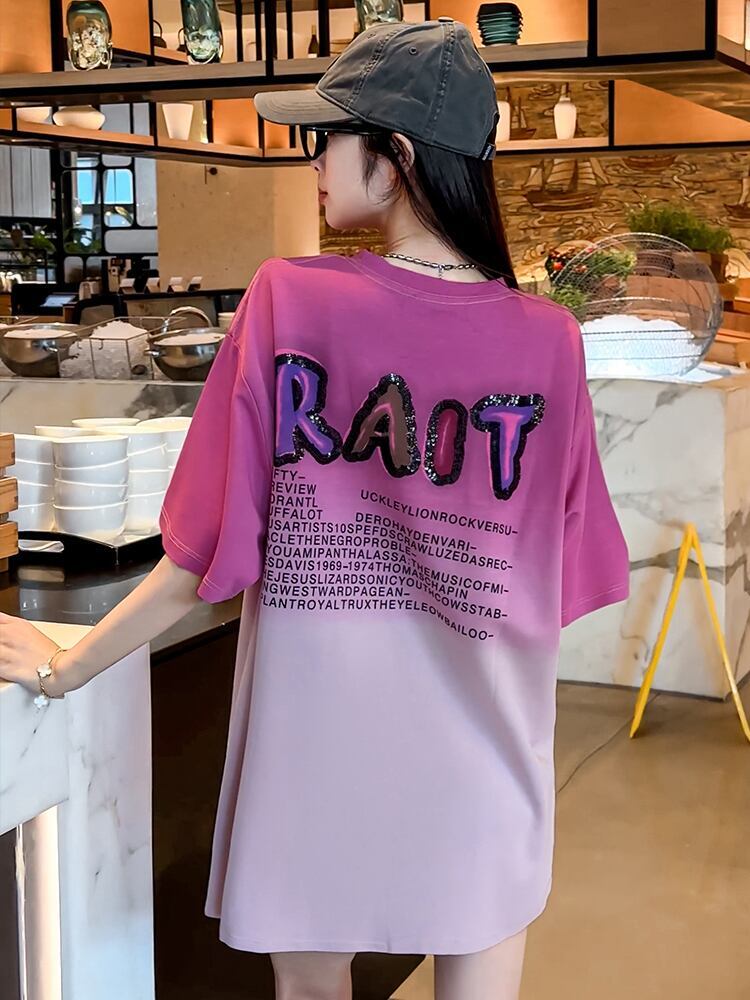絶対欲しい グラデーション 特別デザイン プリント 半袖 Tシャツ <S-9053>