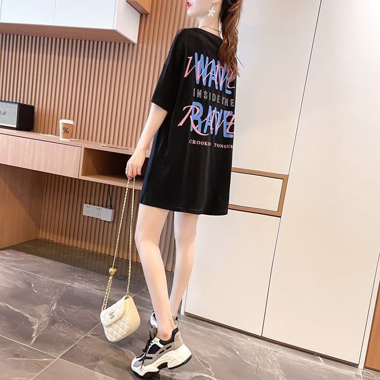 ファッションデザインレースミドル丈半袖Tシャツ<S-3017>