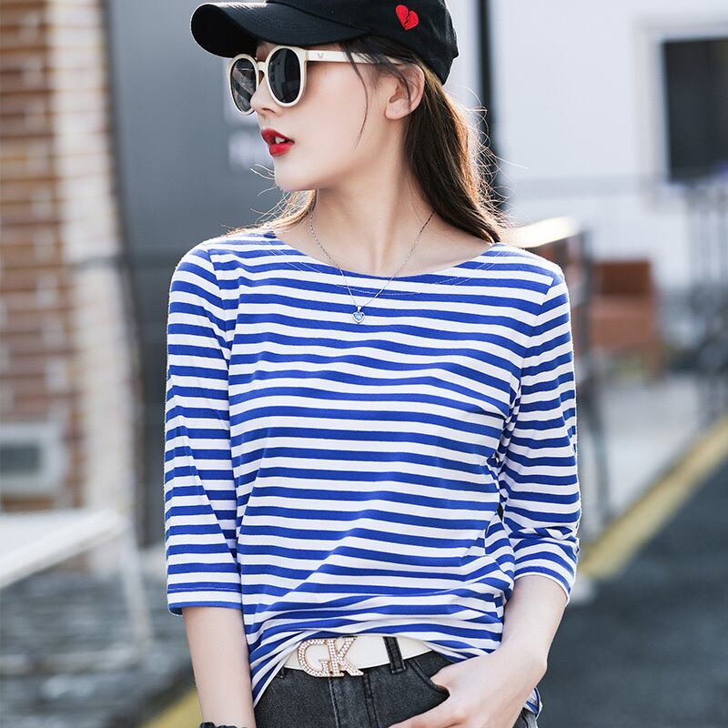 お買い得 定番シンプル 大活躍 着心地抜群 ストライプ柄 全4色 7分袖 Tシャツ ＜S-9134＞