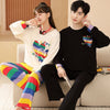 売り切れ必至 カラーマッチング カジュアル トップス+パンツ 男女2着セット パジャマ<S-8041>