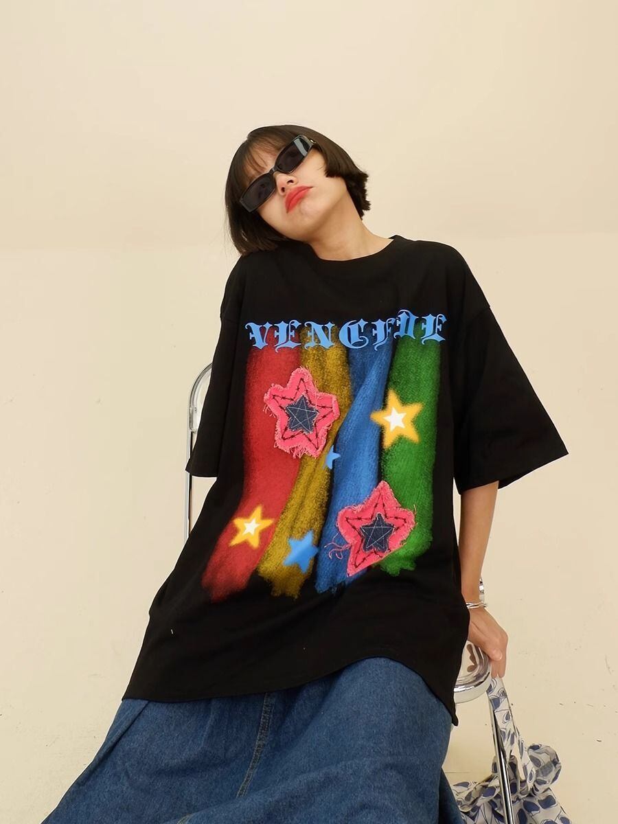 話題沸騰中 目を奪われる 流行新作 個性的なデザイン 2色選択 半袖 Tシャツ <S-9309>