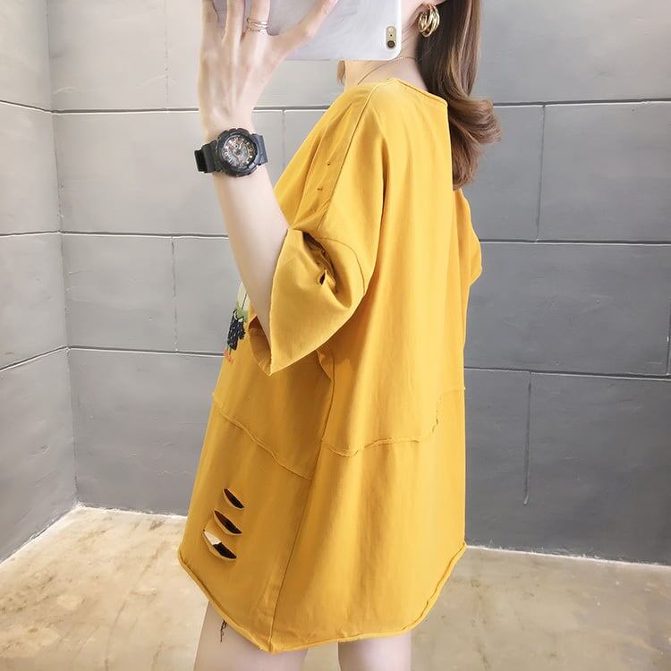 絶対欲しい ダメージ加工 個性派 ゆったり 半袖Tシャツ 全3色 ＜S-4949＞
