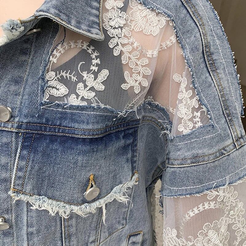 オシャレ度満点 チュール 透け感 刺繍 切り替え ジャケット ブルゾン＜S-2903＞
