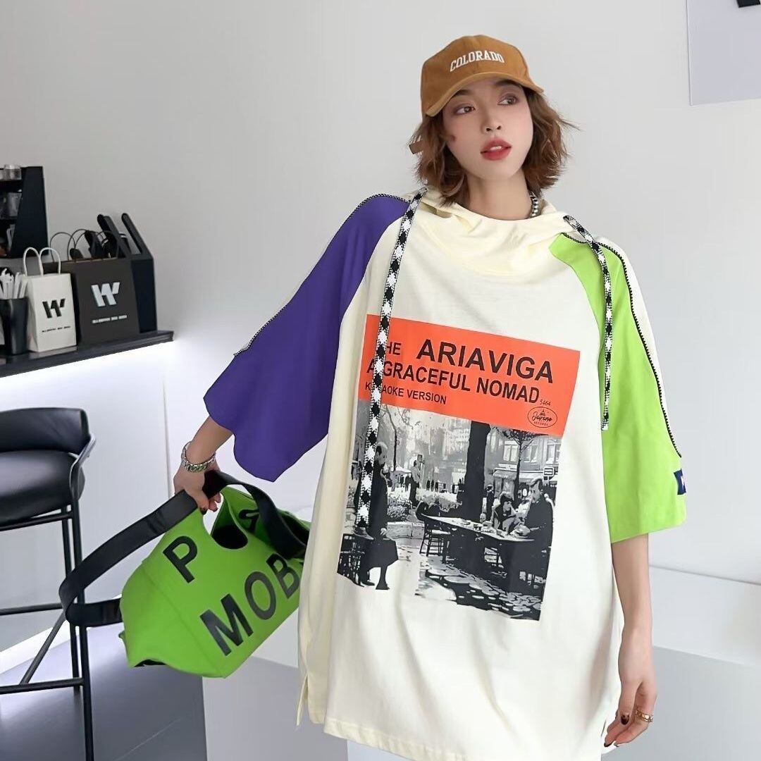 売り切れ必至 プリント カジュアル 切り替え 半袖Tシャツ カットソー＜S-8257＞
