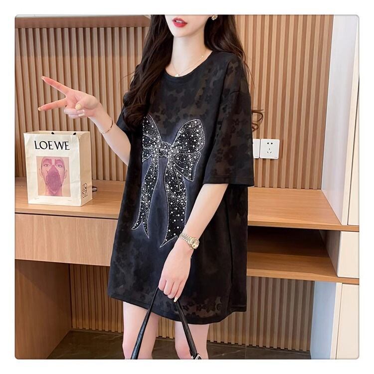 大人可愛い リボン カジュアル デザイン ゆったり 半袖 Tシャツ＜S-8659＞