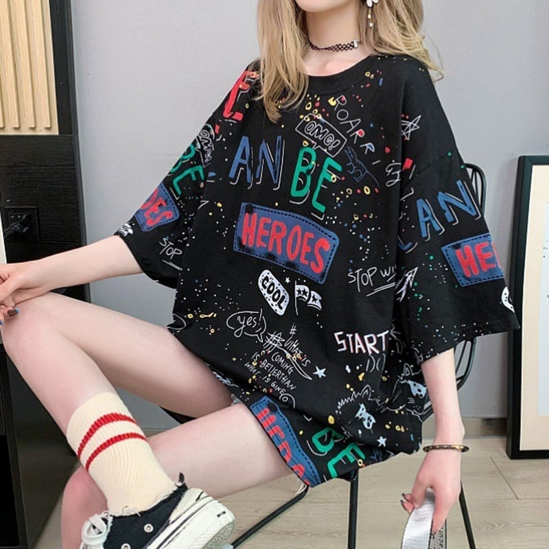 スタイリッシュ 切り替え 一目惚れ プリント Tシャツ カットソー＜S-3540＞