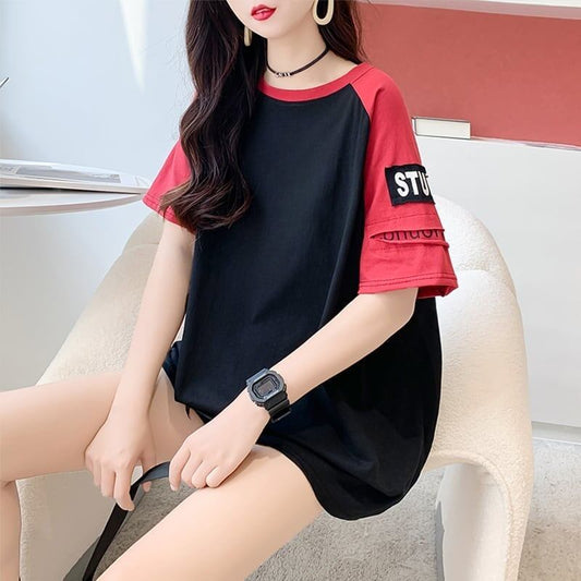 ゆったり感アップ 切り替え 一目惚れ プリント Tシャツ カットソー＜S-3533＞