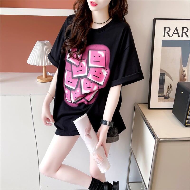 オシャレ度満点 ラウンドネック カジュアル プリント Tシャツ カットソー＜S-3064＞