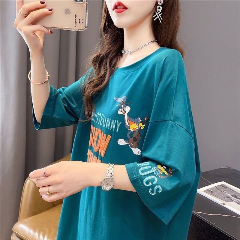 おすすめ アルファベット ラウンドネック プリントTシャツ ゆったり ワンピース＜S-3049＞