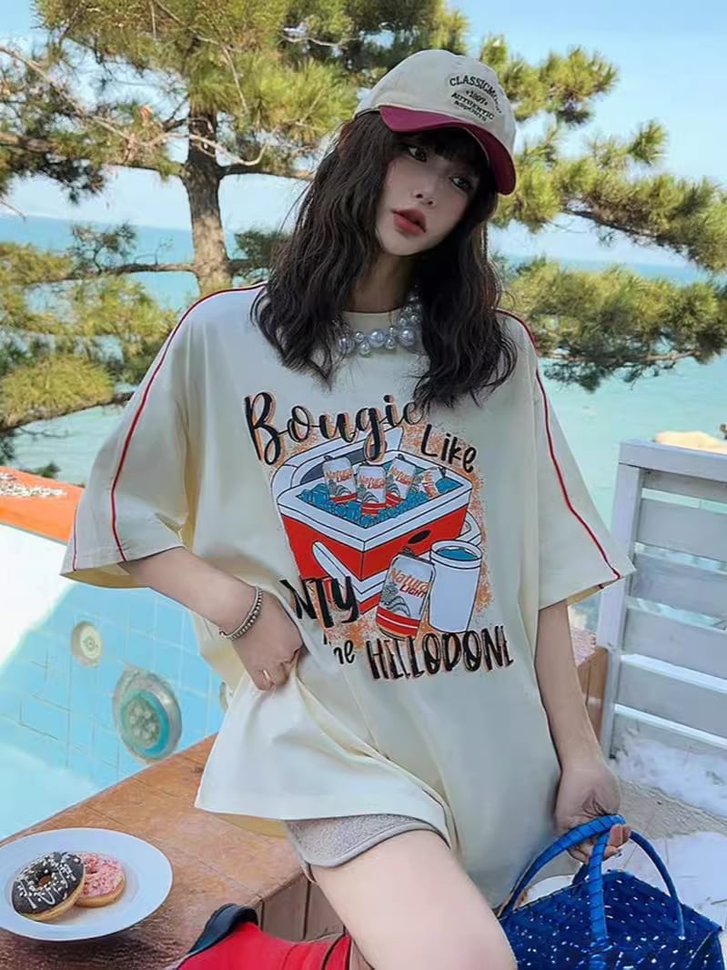 着?せ ゆったり ビッグロゴ ロングTシャツ 半袖 ワンピース<S-4859>