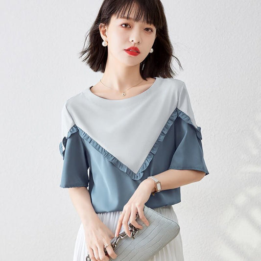 【半額！期間限定！！】 ファッション 定番シンプル 上質 シフォン 半袖<S-6595>