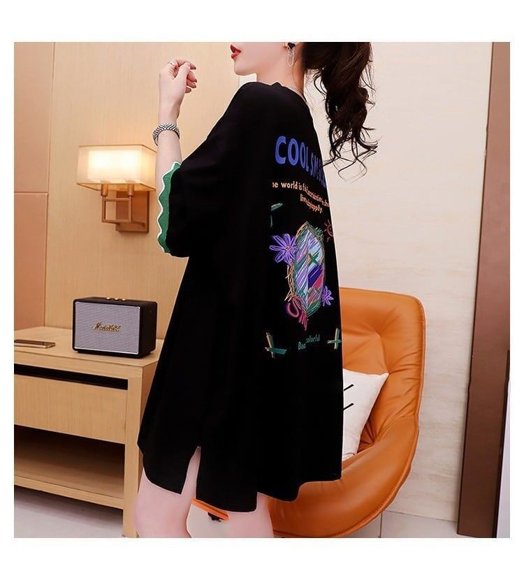 アルファベット プリント ドロップショルダー ロングTシャツ ゆったり＜S-2888＞