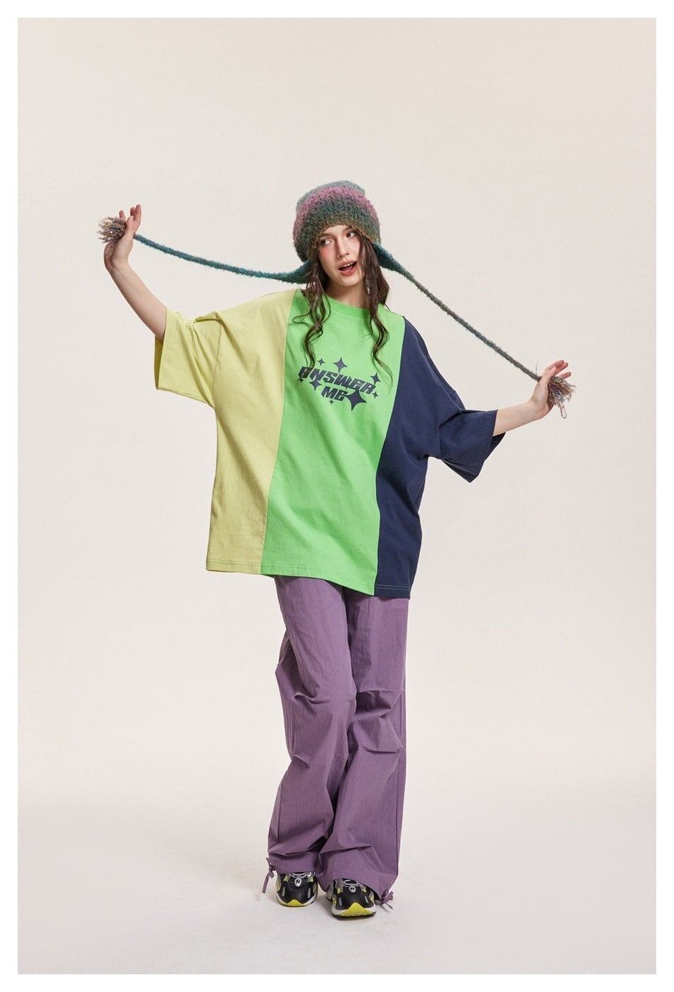 タイドブランドデザインセンス配色レトロプリントコットンTシャツ<S-2899>