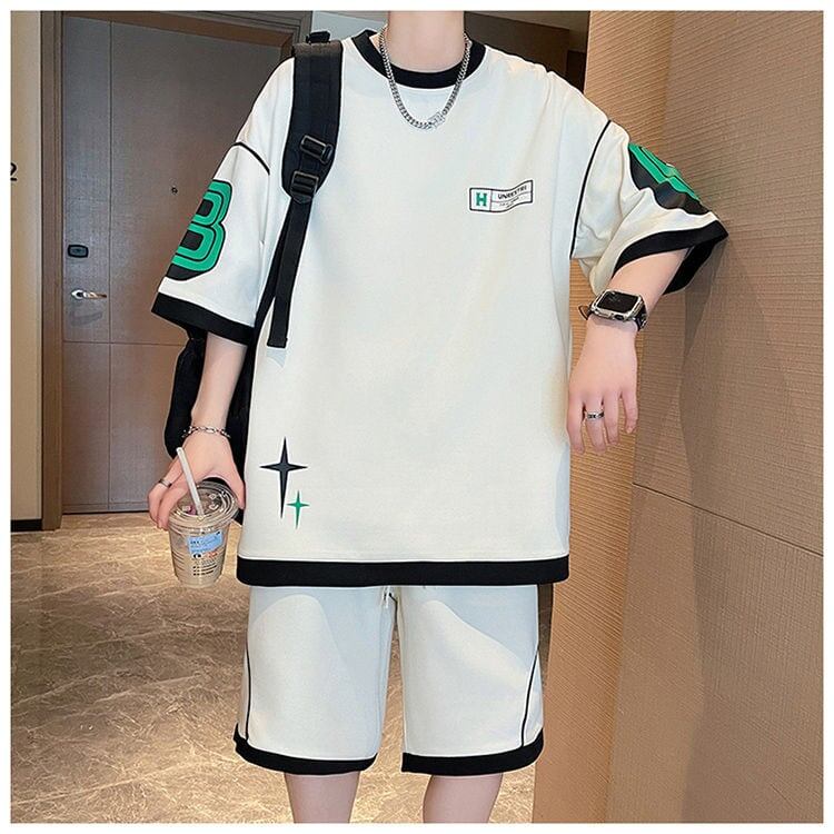早い者勝ち カジュアル ファッション 切り替え 全3色 半袖Ｔシャツⅹパンツセット<S-8950>