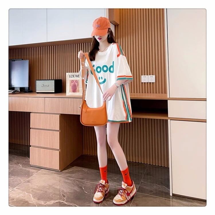おすすめ プリント アルファベット ロング Tシャツ ゆったり半袖 ＜S-2881＞