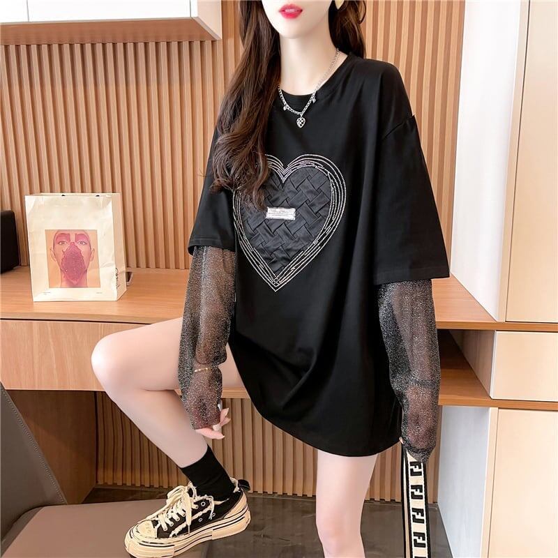 個性的なデザイン プリント 日焼け対策 切り替え Tシャツ カットソー＜S-3003＞