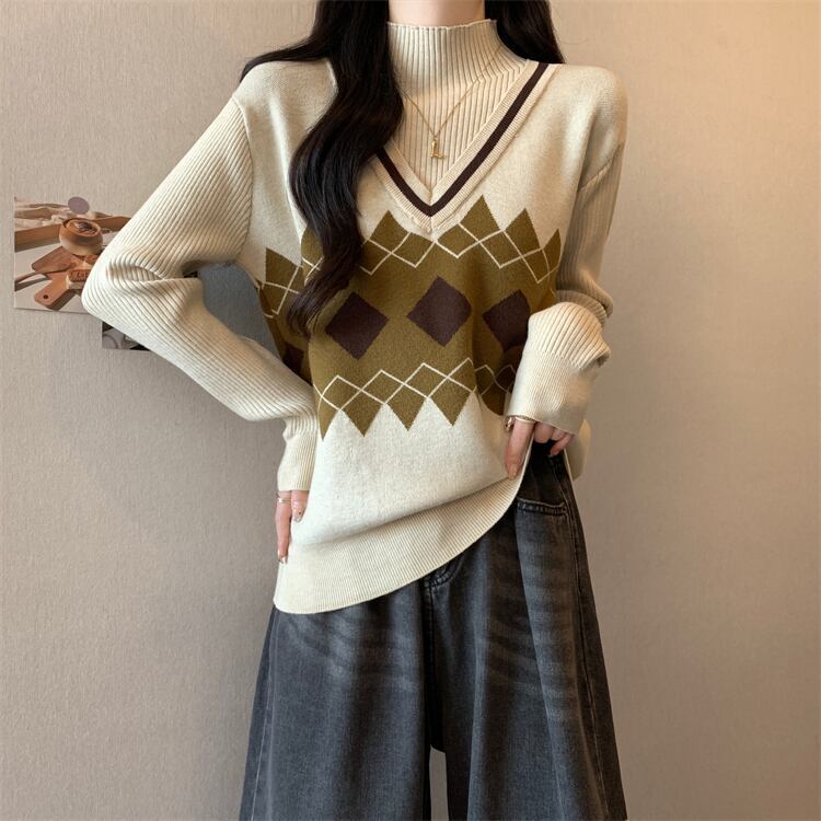 人気上昇中 レイヤード風 おしゃれ度高め 全2色 ニットトップス<S-9583>