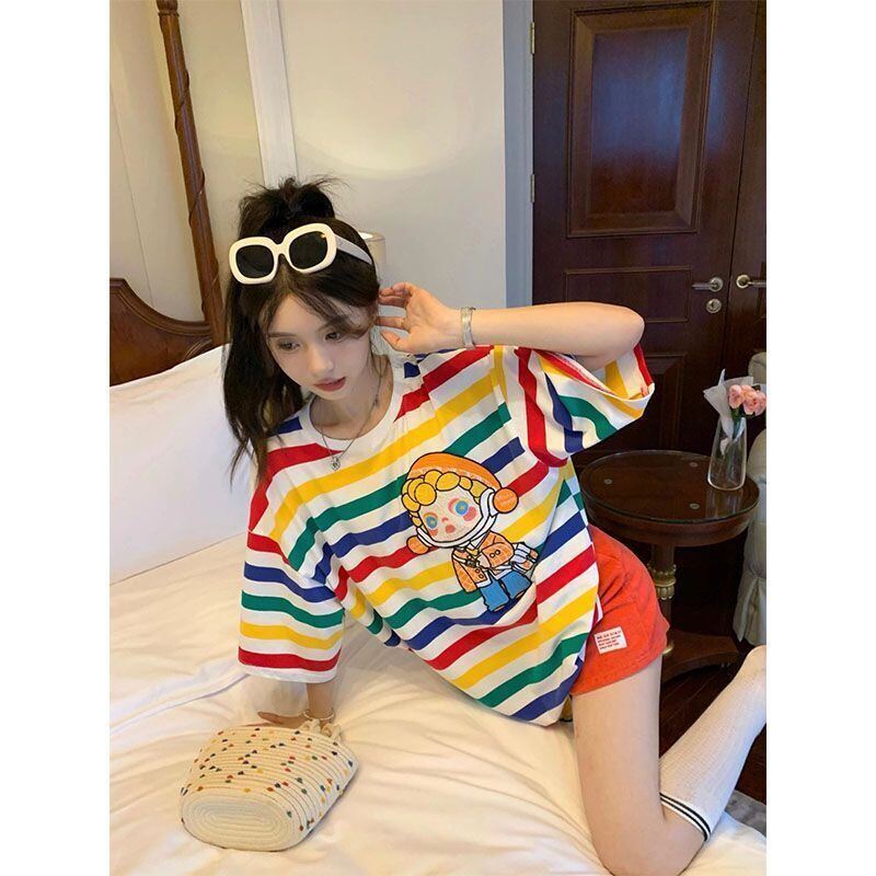 売り切れ必至 トレンドアイテム 存在感抜群 ストライプ柄 半袖Tシャツ<S-9270>