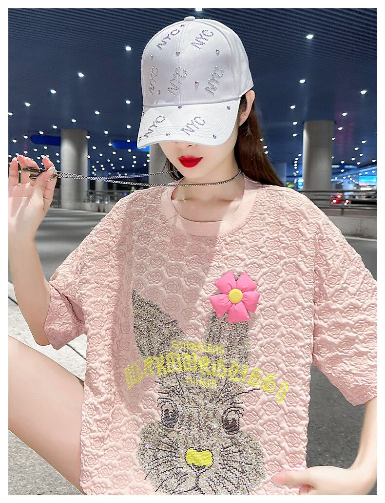 話題沸騰中 キュート カジュアル ホットダイヤモンド 半袖Tシャツ＜S-8626＞