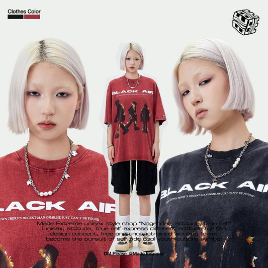 タイドブランド  アメリカンストリート レトロフレームプリントTシャツ<S-2905>