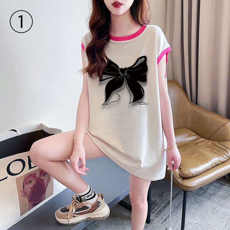 超人気 プリント全4色 軽い生地が夏にぴったり！ ノースリーブ Tシャツ カットソー＜S-9075＞