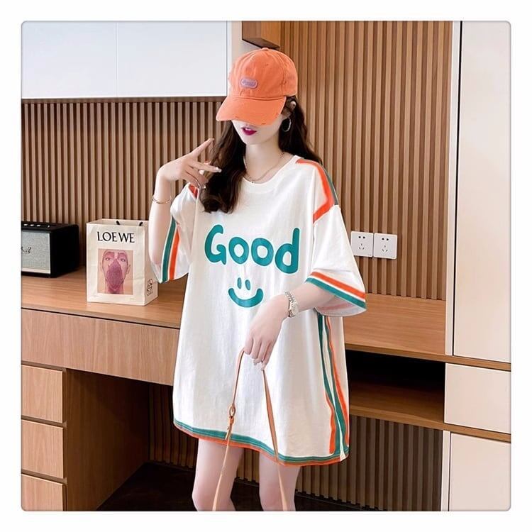 おすすめ プリント アルファベット ロング Tシャツ ゆったり半袖 ＜S-2881＞