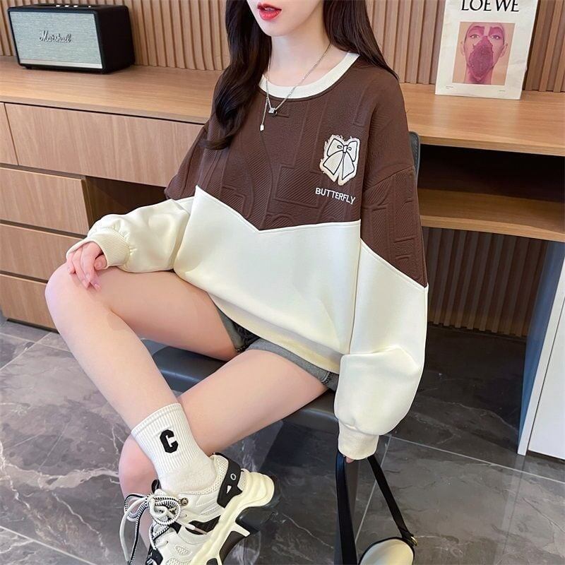 好感度100％リボン柄ロゴゆったり厚手スウェット全3色トップス<S-4615>