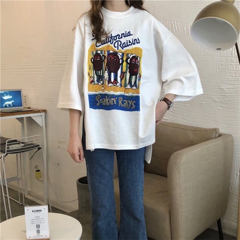 合わせやすい 切り替え 美人度アップ プリント Tシャツ カットソー＜S-3447＞