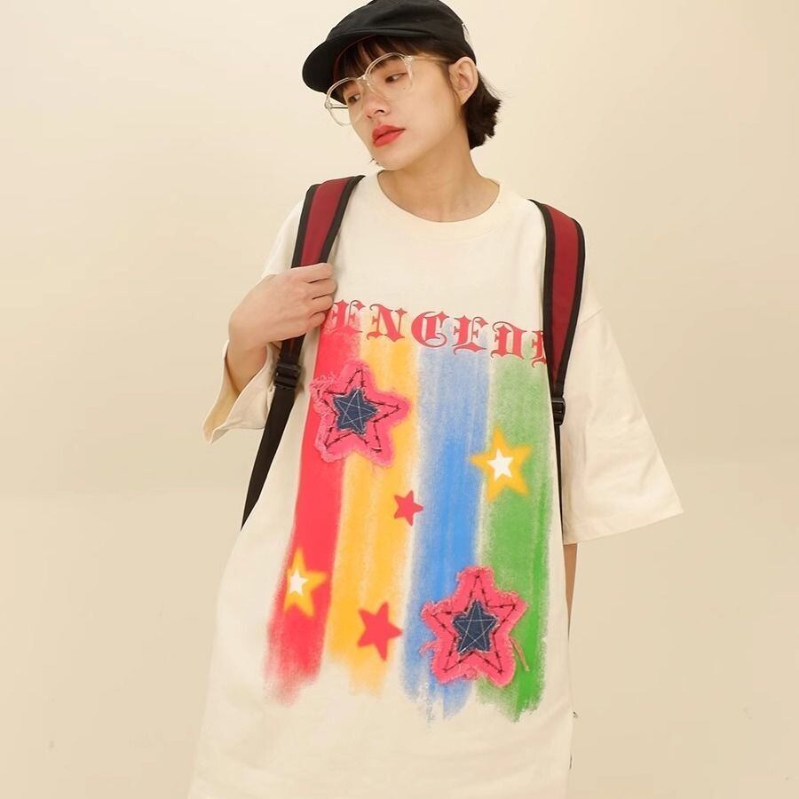 話題沸騰中 目を奪われる 流行新作 個性的なデザイン 2色選択 半袖 Tシャツ <S-9309>