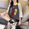 絶対欲しい カラーマッチング 数字刺 ロング Tシャツ ゆったり 半袖 ＜S-2896＞