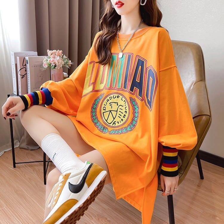 着?せ グラフィックプリント 虹色 ロング長袖Tシャツ 三色トップス＜S-4107＞