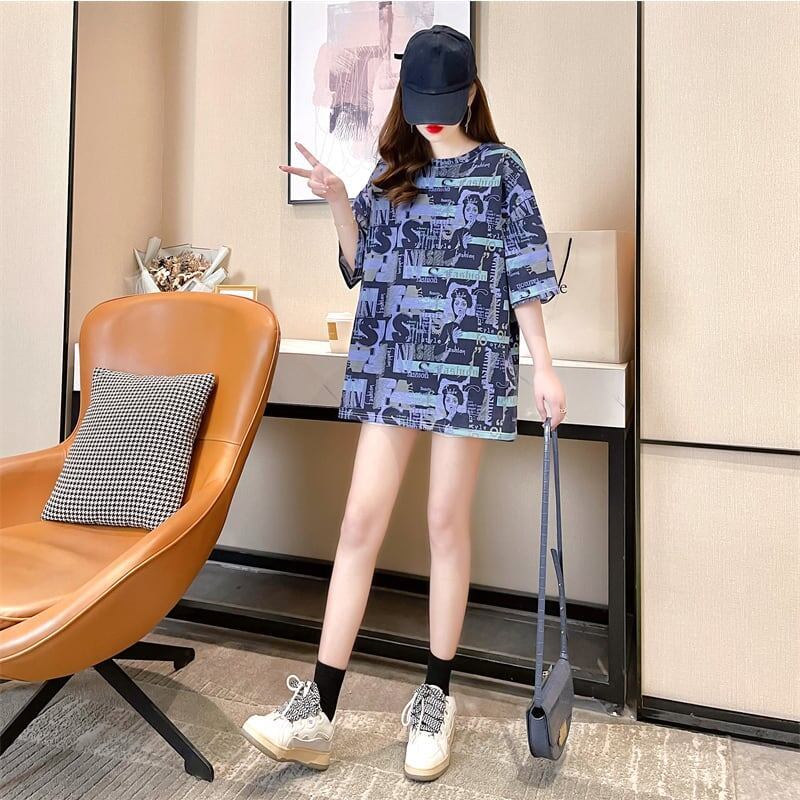 着心地抜群 プリント 女性力を高める Tシャツ カットソー ワンピース＜S-3355＞