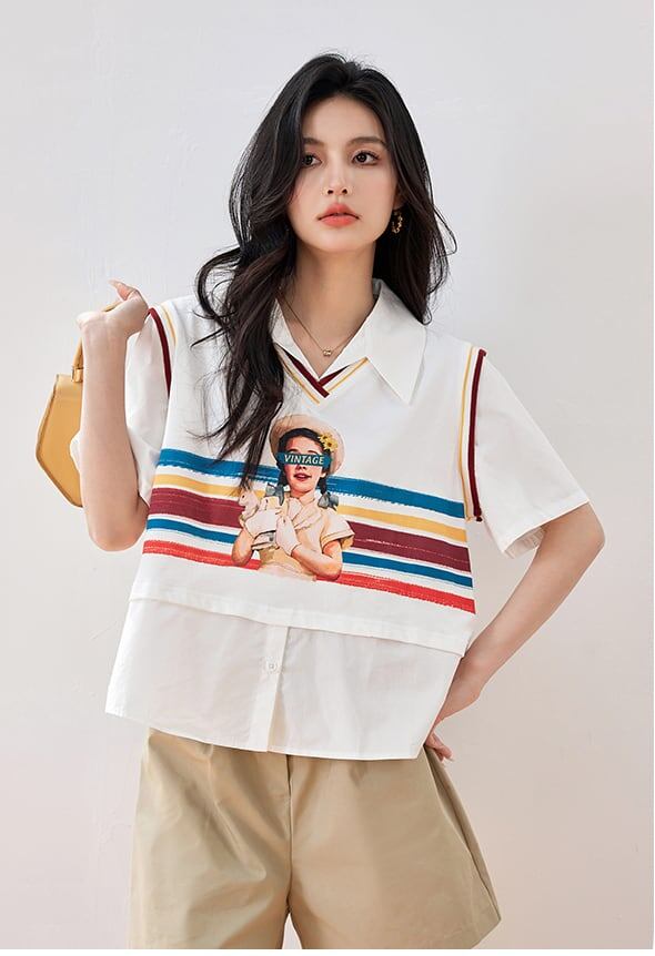 話題沸騰中 一目惚れ 個性的なデザイン レイヤード風 Tシャツ カットソー＜S-8331＞