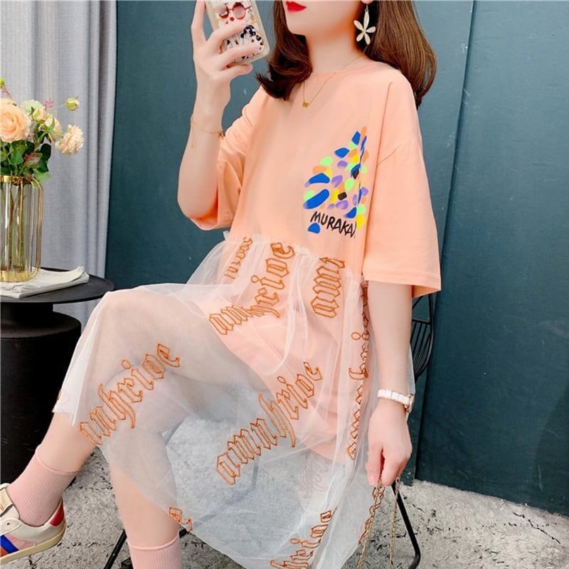 個性的なデザイン プリント 着心地抜群 Tシャツ カットソー ワンピース＜S-3607＞