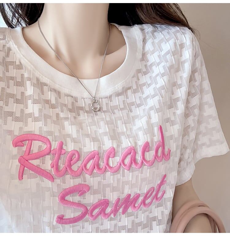 【半額！期間限定！！】大活躍 シフォン 定番シンプル 刺繍 全3色 Tシャツ カットソー ＜S-8601＞
