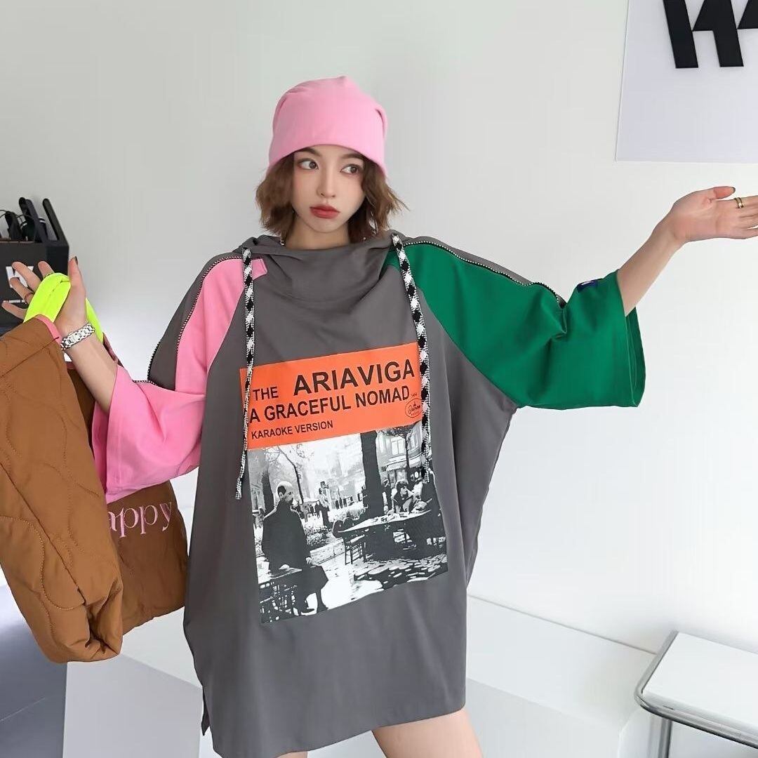 売り切れ必至 プリント カジュアル 切り替え 半袖Tシャツ カットソー＜S-8257＞