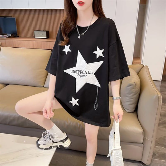 新作  おしゃれな星柄Tシャツ ゆったり半袖＜S-2825＞